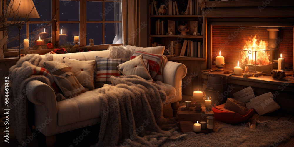 bedroom and fireplace with christmas decorations