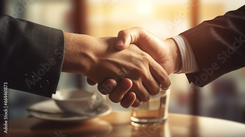 Business handshake, two corporate men shaking hands, making a deal in office