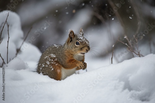 A squirrel playing in the snow. Generative AI