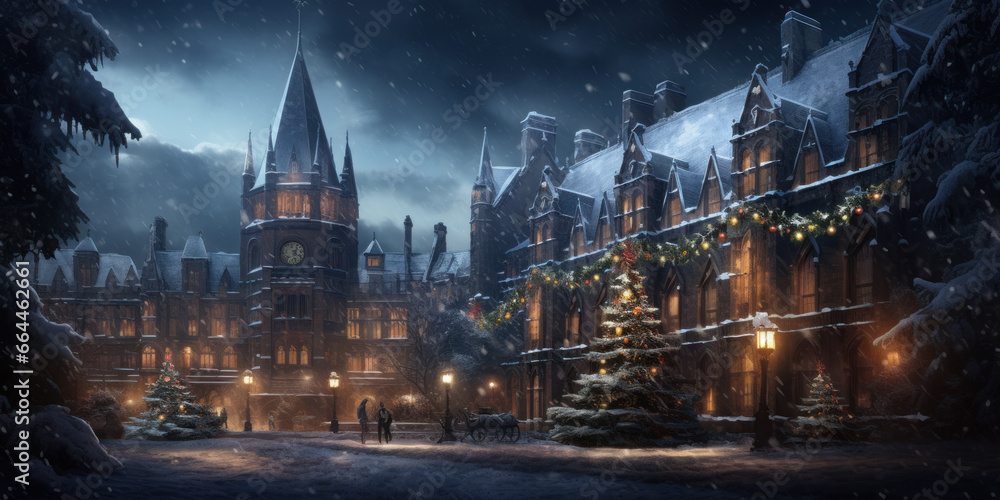 Obraz premium view of the town at night in christmas