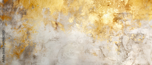 White textured background with golden shimmer. Grunge, abstract concrete background. Decorative stucco, painting. Generative ai.
