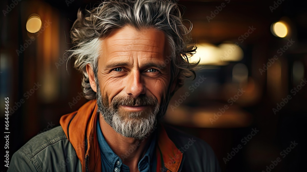 Portrait of smiling mature man standing on background. Man portrait illustration. Generative AI Portrait of smiling mature man standing on background. Man portrait illustration. Generative AI