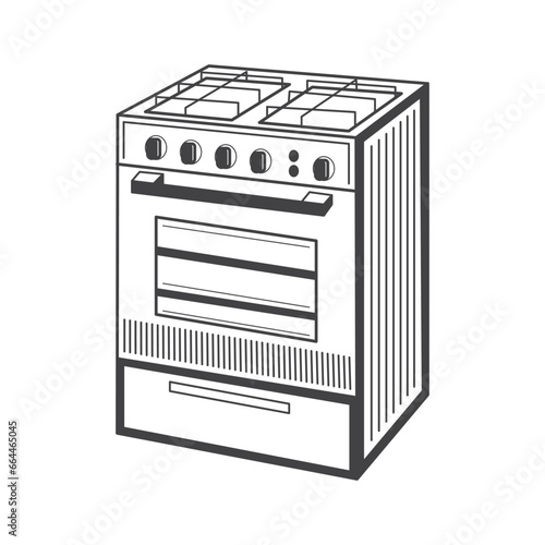 Retro Freestanding Cooker  Vector Stock Illustration vintage Gas coocker oven grill photo