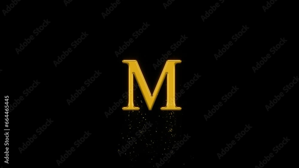 Golden letter M with gold particles and alpha channel, golden alphabet Golden letter M with gold particles and alpha channel, golden alphabet