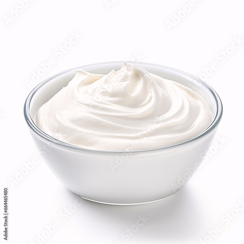 bowl of whipped egg whites cream isolated on white background photo