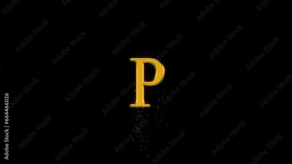 Golden letter P with gold particles and alpha channel, golden alphabet Golden letter P with gold particles and alpha channel, golden alphabet
