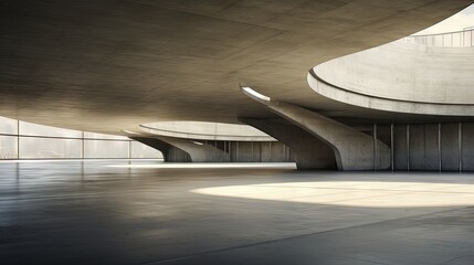 3d render of concrete architecture with car park, empty cement floor.