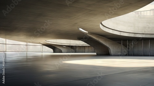 3d render of concrete architecture with car park, empty cement floor.