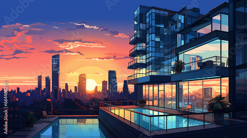 a contemporary residential tower with panoramic views, luxury amenities, and a sleek facade, exemplifying modern high-rise living in urban environments