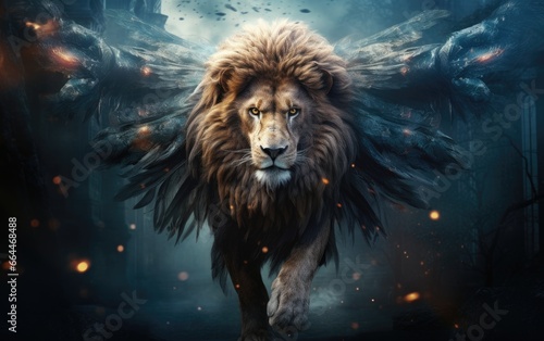 Wings of Wonder The Ethereal Lion Takes Flight in Fantasy.