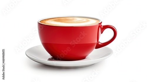 A red cup of tasty coffee, isolated on white