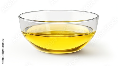 Cooking oil in glass bowl isolated on white background.