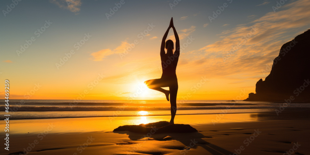 yoga silhouette of a person on the beach