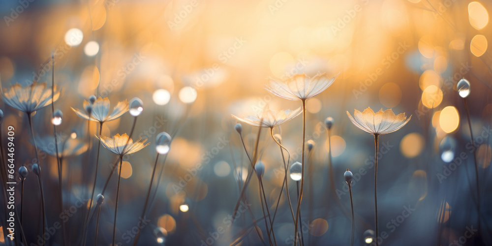 abstract bokeh flowers and plant background - obrazy, fototapety, plakaty 