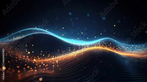 Dynamic wave with connected dots and lines. Digital wave background concept. Abstract technology background. Big data visualization. 3D rendering.