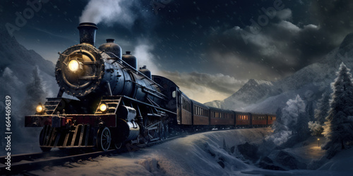 steam train in the snow