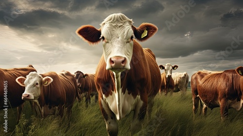 Beefmaster cattle standing in a green field photo