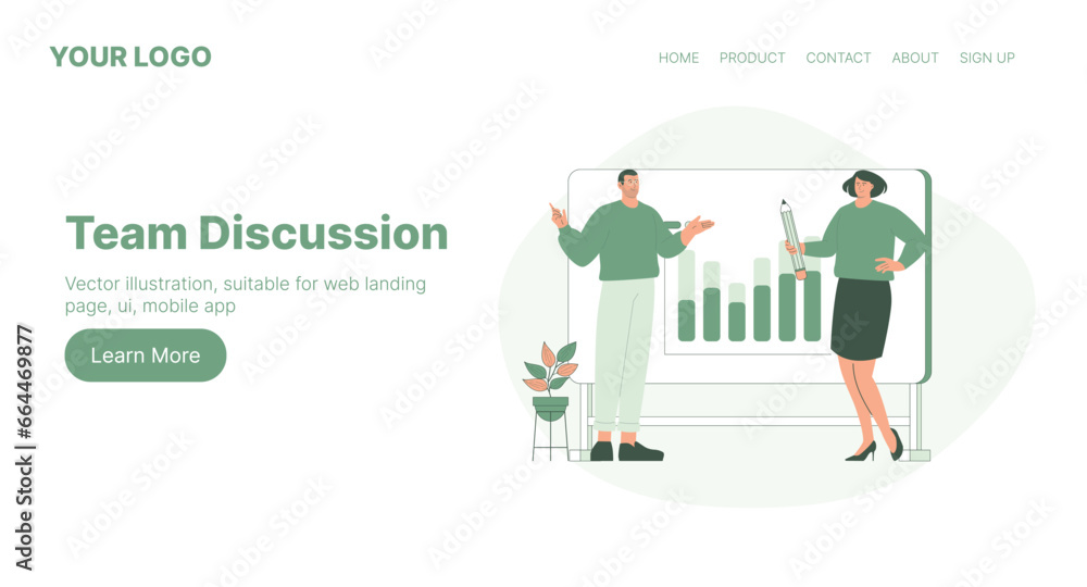 Team Discussion. Web Landing Page Design. Flat Cartoon Vector Illustration. Team Discussion. Web Landing Page Design. Flat Cartoon Vector Illustration.