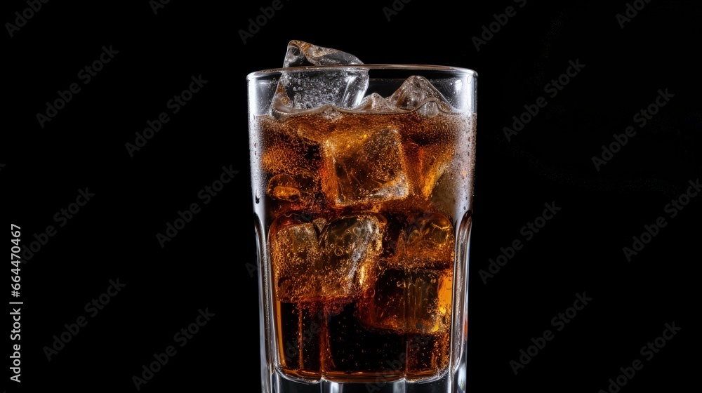 Glass of refreshing soda drink on black background, closeup Glass of refreshing soda drink on black background, closeup