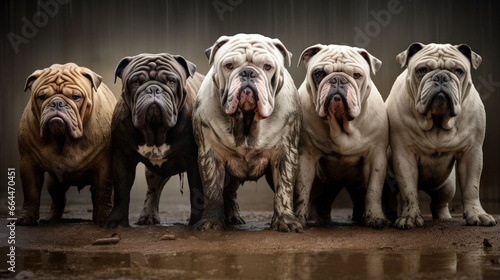 dirty dogs - five muddy english bulldogs