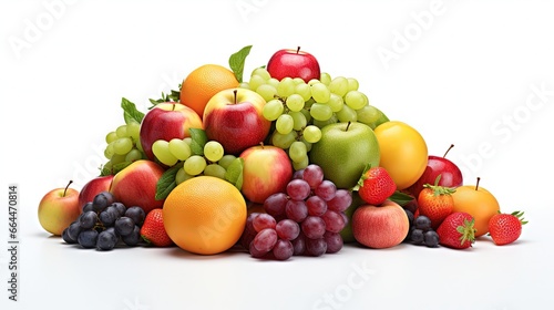 Close up of heap of fruit, isolated on white. Concept of healthy eating and dieting lifestyle