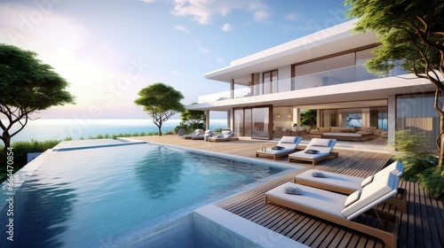 Modern Pool Villa Sea view - 3D rendering