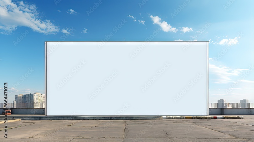 White blank hoarding poster with mockup space on construction site under blue sky