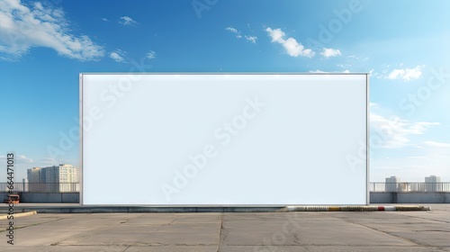 White blank hoarding poster with mockup space on construction site under blue sky