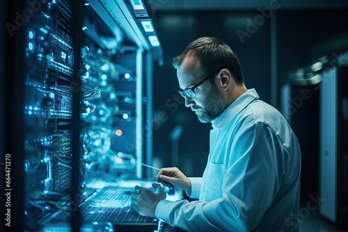 Technician or Engineer NentEnvicginia System engineers monitor server and network equipment performance through download balancing walls in the data center or server room