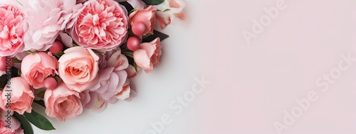 Fresh bunch of pink peonies and roses with copy space. © MSTASMA