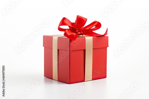 Gift box with red ribbon isolated on white background. © MSTASMA