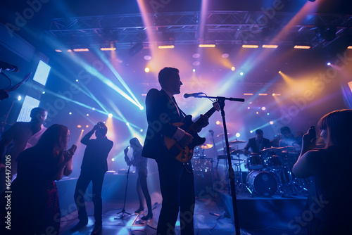 A Corporate Event with a Live Band and Dancing.