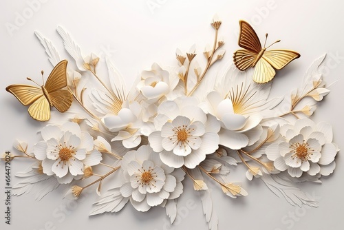 Goden butterflies with white flowers. © MSTASMA