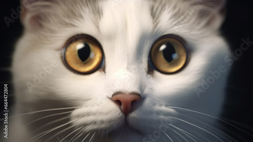 A charming feline closeup featuring captivating beady eyes that will instantly soften hearts and add an attractive touch to any project or advert.