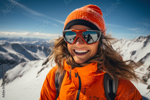 Satisfied Skier in Windbreaker Jacket and Goggles