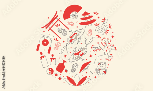 Collection of Japanese doodle art elements in one set, suitable for your business and graphic needs.