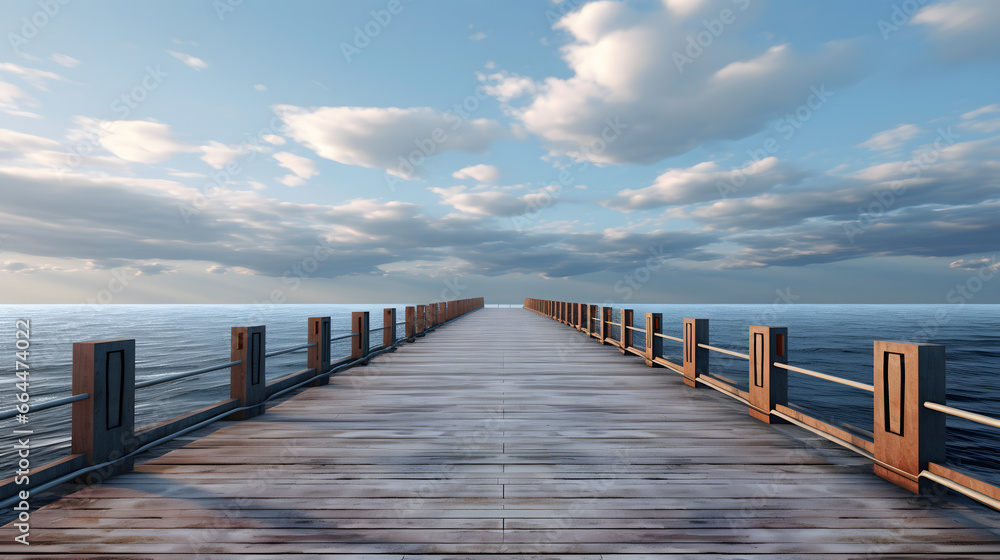 Offer a unique view from the end of a seaside pier, with the vast expanse of the sea extending outwards, creating a perspective of endless possibilities.