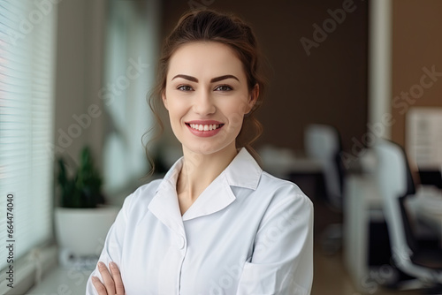 portrait of confident doctor in dental clinic office, concept of healthy teeth