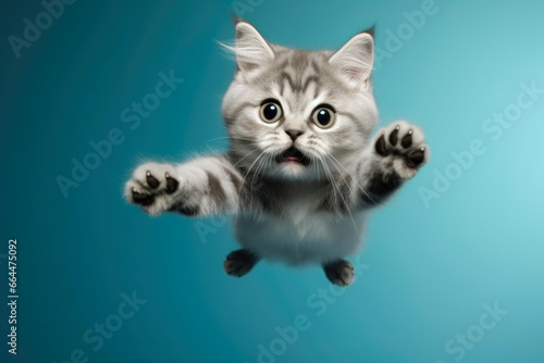 Funny Feline Frolics: Whimsical Cat in Flight © Andrii 