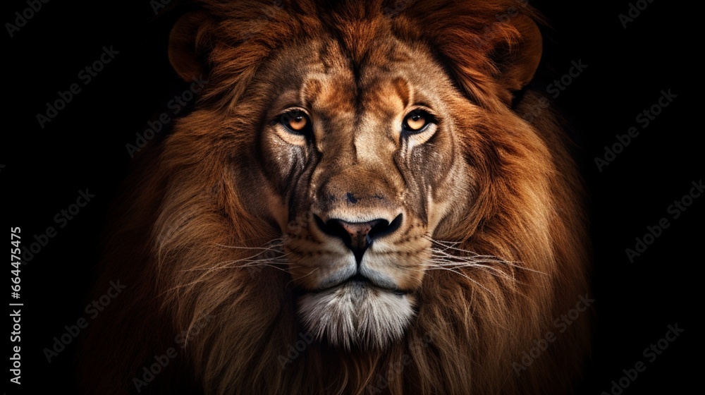 Beautiful Lion Portrait with Lion in the Dark.
