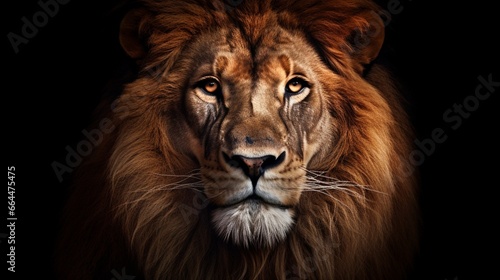Beautiful Lion Portrait with Lion in the Dark. © Amna