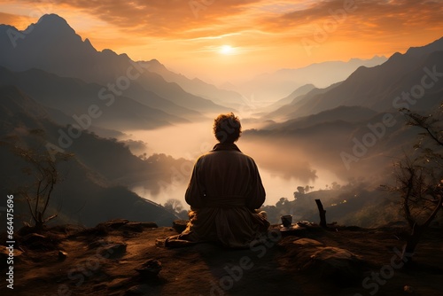 A person meditating on a mountain, finding serenity and spiritual healing in nature, Created with Generative AI Technology © MindShiftMasteryHub