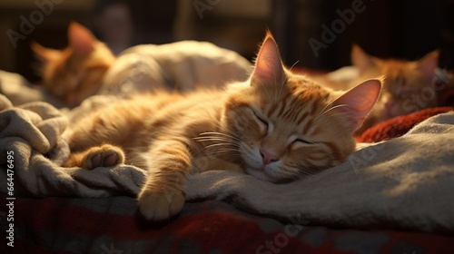 Cats who are sleeping on beds slumber peacefully. © Amna
