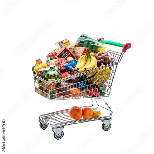 shopping cart full of groceries isolated