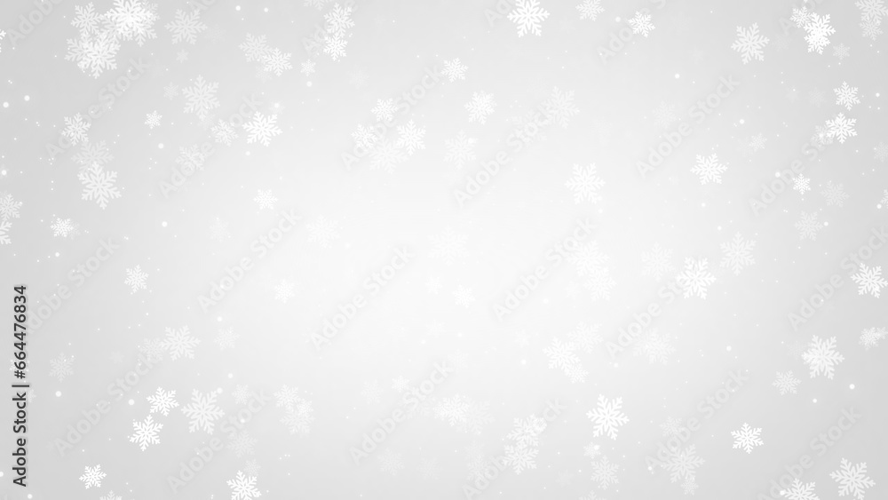 White Snow flake in Christmas holiday on grey gradients background.	