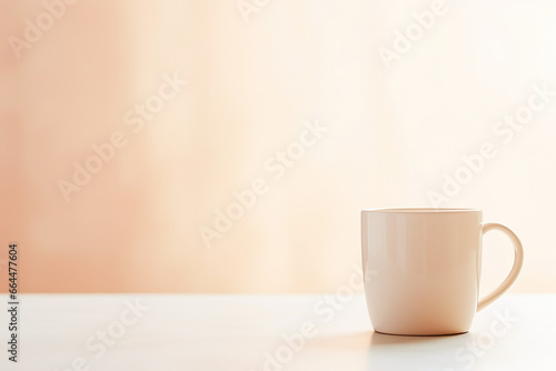 Minimalist and sunny coffee scene with a white cup, creating a warm and elegant morning refreshment.