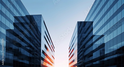 Two modern buildings with glass windows. Architecture design of buildings.
