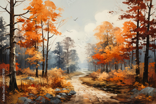 Forest in autumn in impressionist style. AI generative