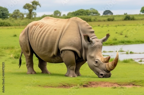 White Rhino grazing.