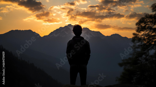 Golden Hour Hike: Man Silhouetted in Mountains